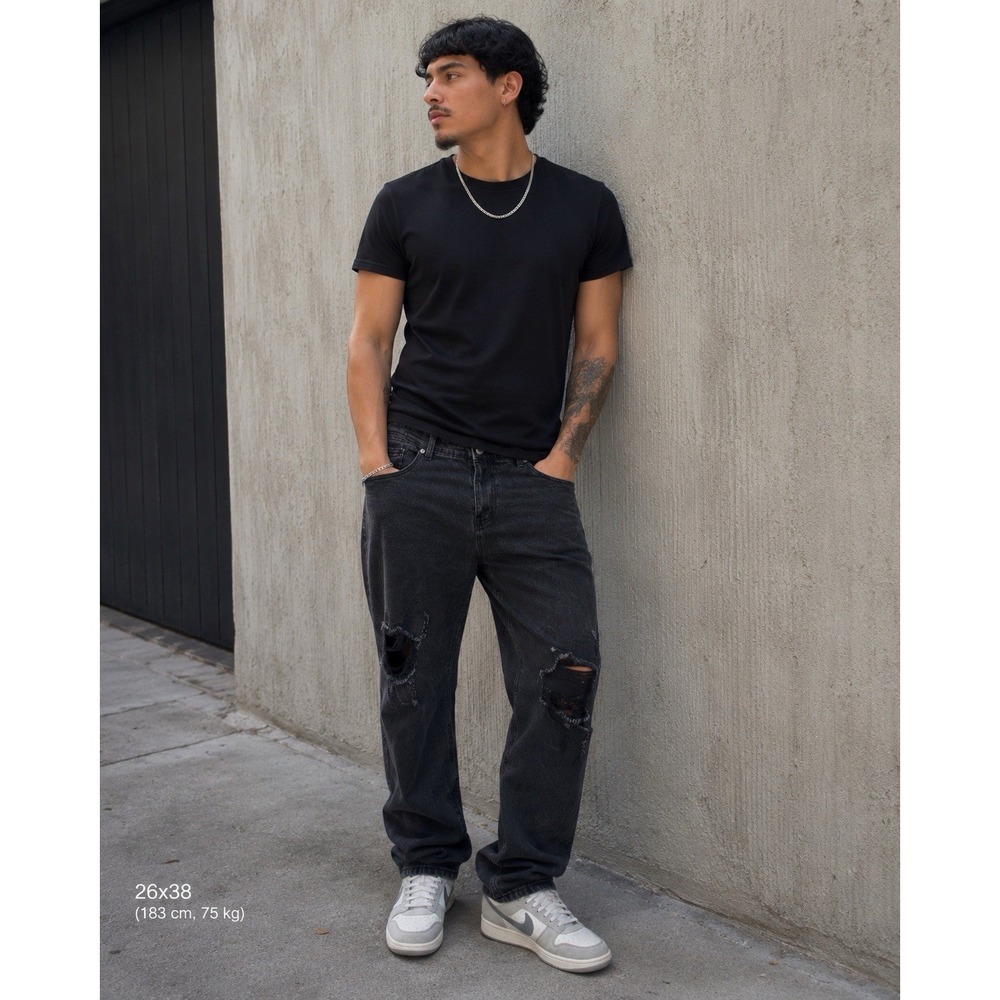 Fashion Nova Men Black Ripped Jeans 38 X 36 Wash Trendy Urban Pants
